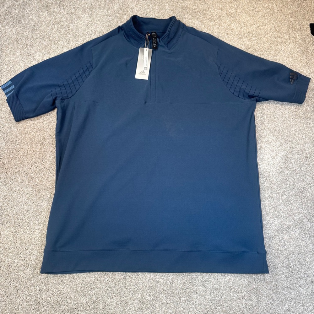 Adidas Primeknit 1/4 Zip Golf Shirt Mens XL Crew Navy Blue Short Sleeve New